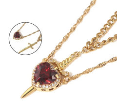 Love Dagger Couple Necklace – Heart & Dagger Pendant Necklace in Gold & Silver