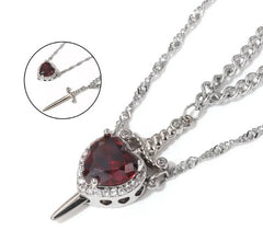 Love Dagger Couple Necklace – Heart & Dagger Pendant Necklace in Gold & Silver