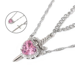 Love Dagger Couple Necklace – Heart & Dagger Pendant Necklace in Gold & Silver