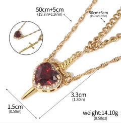 Love Dagger Couple Necklace – Heart & Dagger Pendant Necklace in Gold & Silver