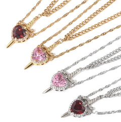 Love Dagger Couple Necklace – Heart & Dagger Pendant Necklace in Gold & Silver