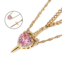 Love Dagger Couple Necklace – Heart & Dagger Pendant Necklace in Gold & Silver